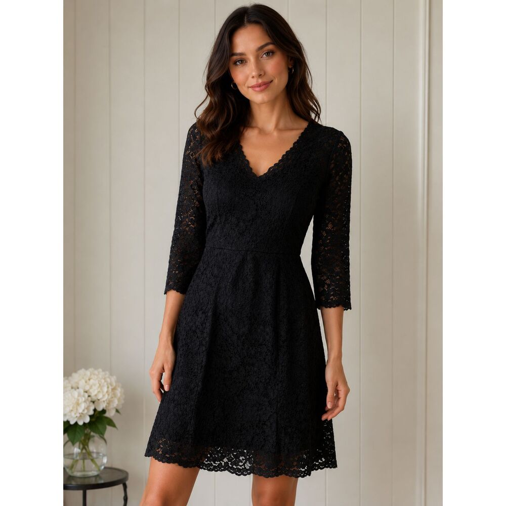 Classic Black Lace Sheath Dress Elegant Evening Cocktail Party Midi Med Atulewhi